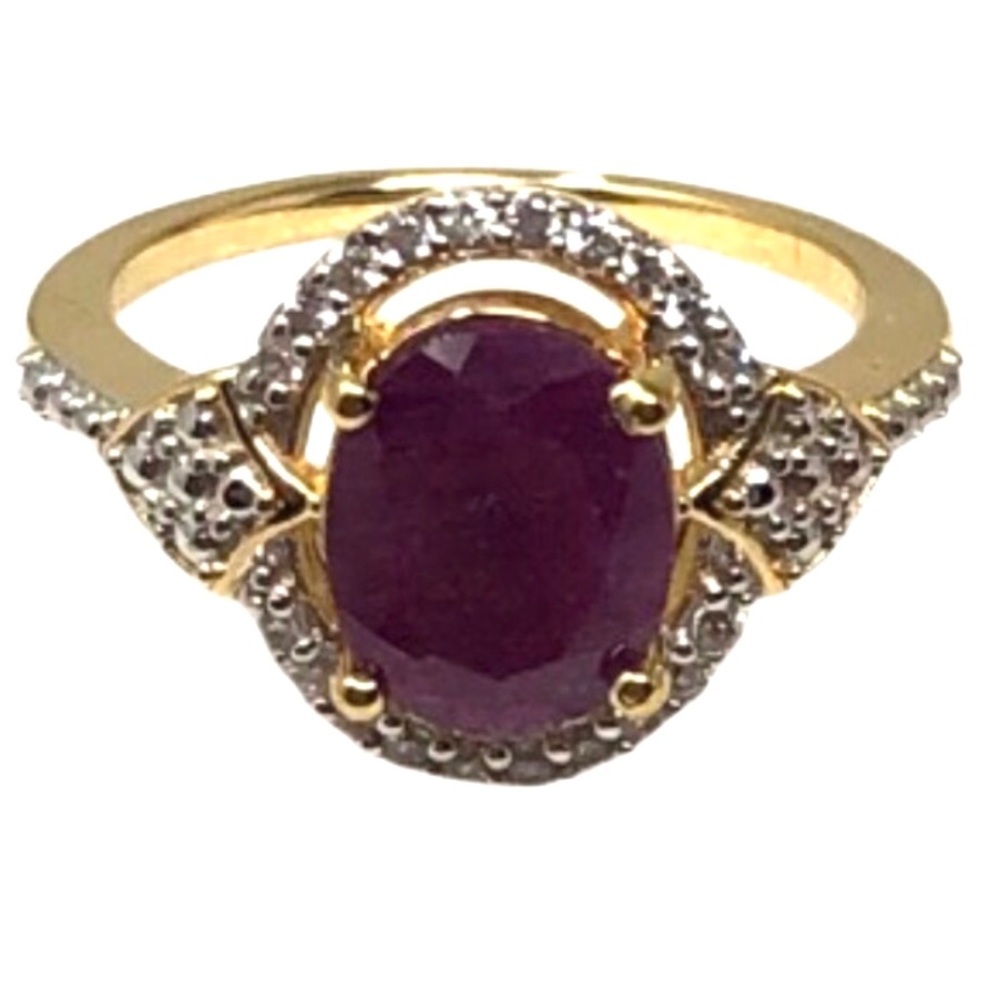 Red Ruby Ring Wrapped In Gold 18K Over Sterling Silver Zircon Halo Opaque Size 6